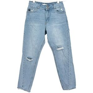 Kancan Women's Distressed High Rise Ankle Leg Blue Denim Jeans Size 7/27